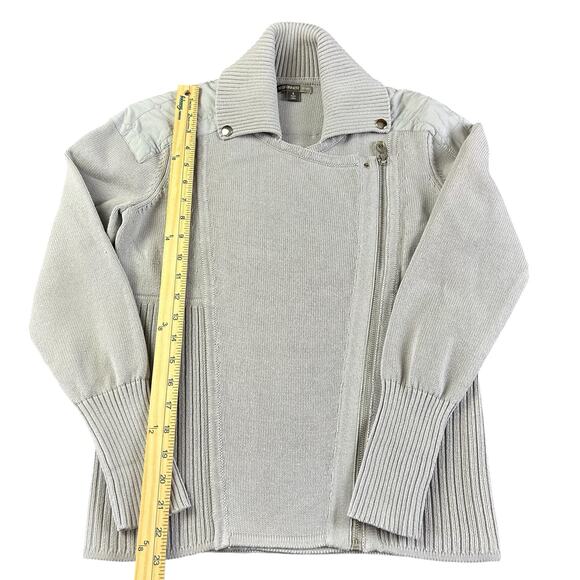Spanner Sport Knit Jacket Women Size Small Ribbed Gray Asymmetrical Zip Sweater - Picture 13 of 13